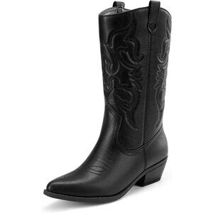 DREAM PAIRS Womens Black Cowboy Western Cowgirl Boots Pointed Toe Wide Calf